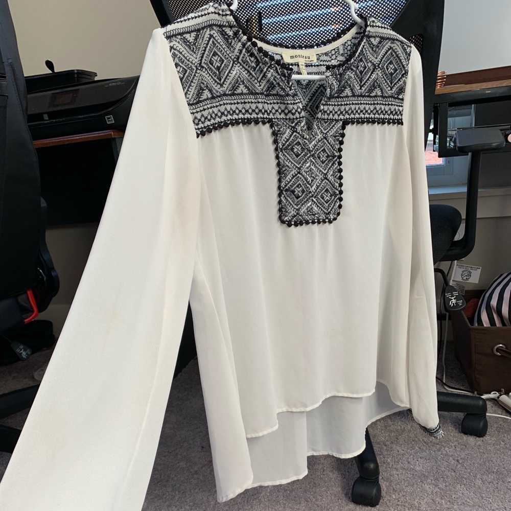 White and black chiffon blouse